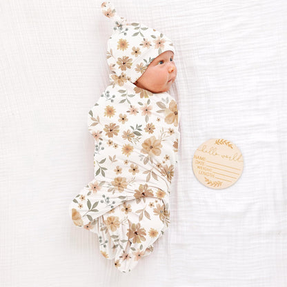 Konssy Baby Girl Newborn Receiving Blanket with Matching Headband and Beanie Set Baby Swaddle