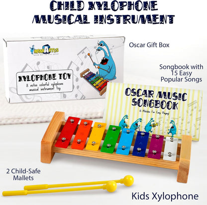 MINIARTIS Xylophone for Kids and Toddlers | 8 Notes Colorful Wooden Xylophone with Mallets and 15