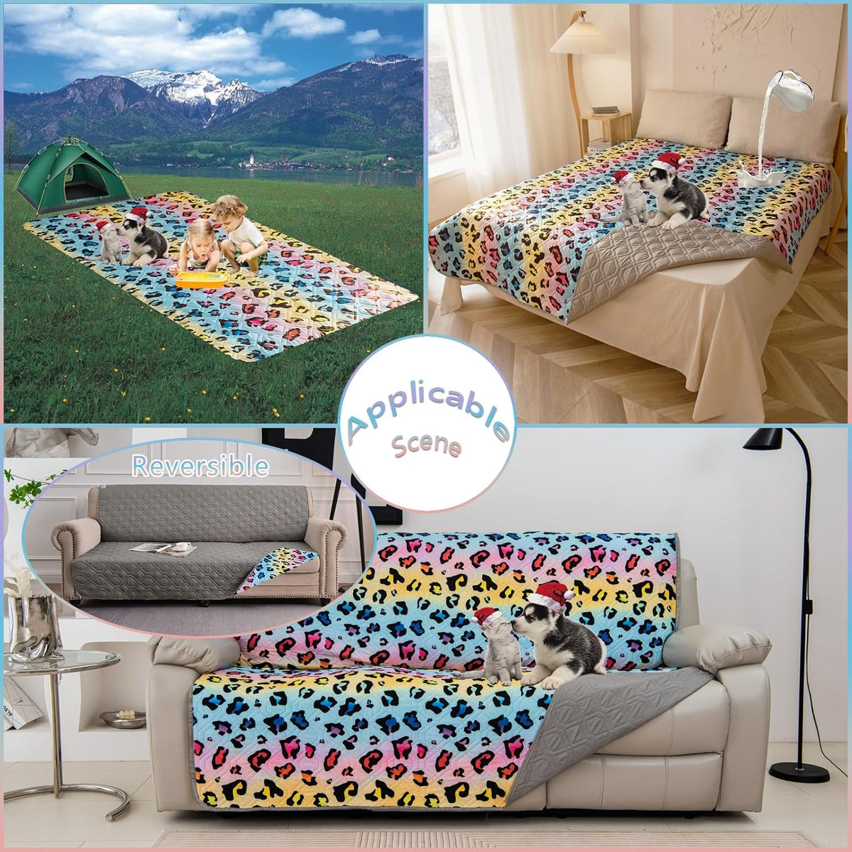 Waterproof Dog Bed Cover 30x70inch Reversible Pad Reusable Camping Mat for Kids/Pet/Dog/Cat