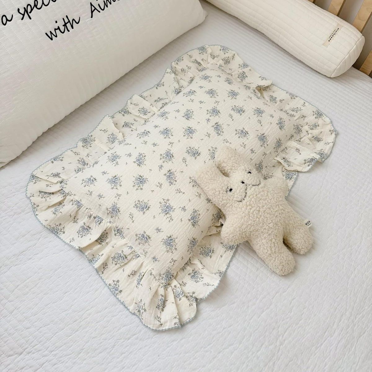 BuLuTu Muslin Cotton Kids Pillowcases for Girls Boys Shabby Chic Blue Floral Print Pillow Case