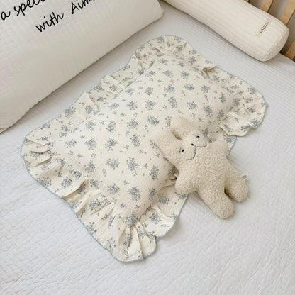 BuLuTu Cotton Muslin Toddler Pillowcases with Blue Flowers Print Soft Breathable Gauze Small Pillow