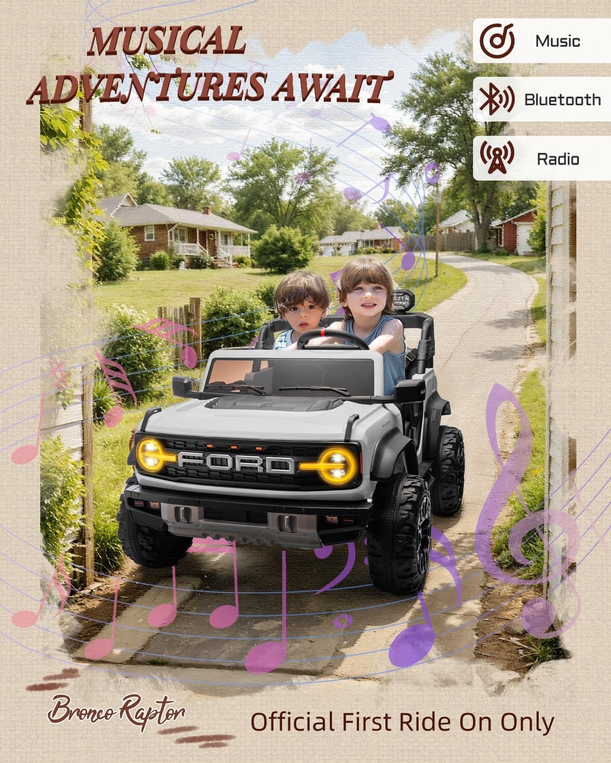 Licensed Ford Bronco Raptor 24V 2 Seater Kids Ride on Toys, Battery Powered Electric Ride on Car