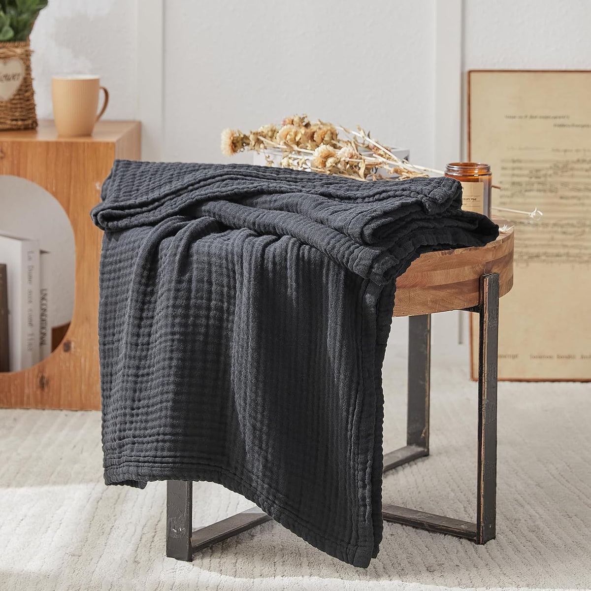 EMME Cotton Muslin Throw Blanket Couch Breathable Gauze Blanket Soft Lightweight Blankets Adults