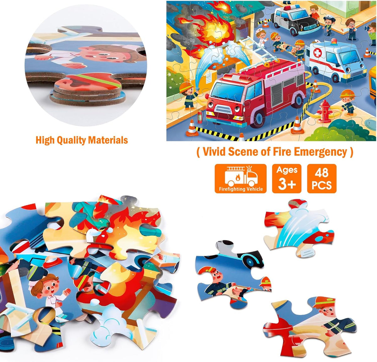 Jumbo Floor Puzzle for Kids,Fire Rescue Jigsaw Large Puzzles,48 Piece Firefighter Fireman Fire