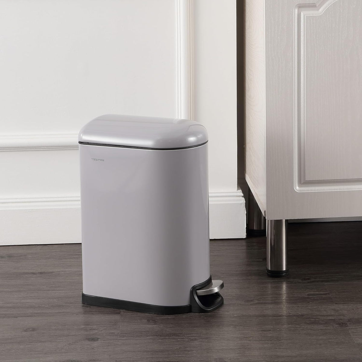 happimess HPM1009I Roland Mini 2.6-Gallon Step-Open Trash Can, Fog Gray,with Soft-Close Lid