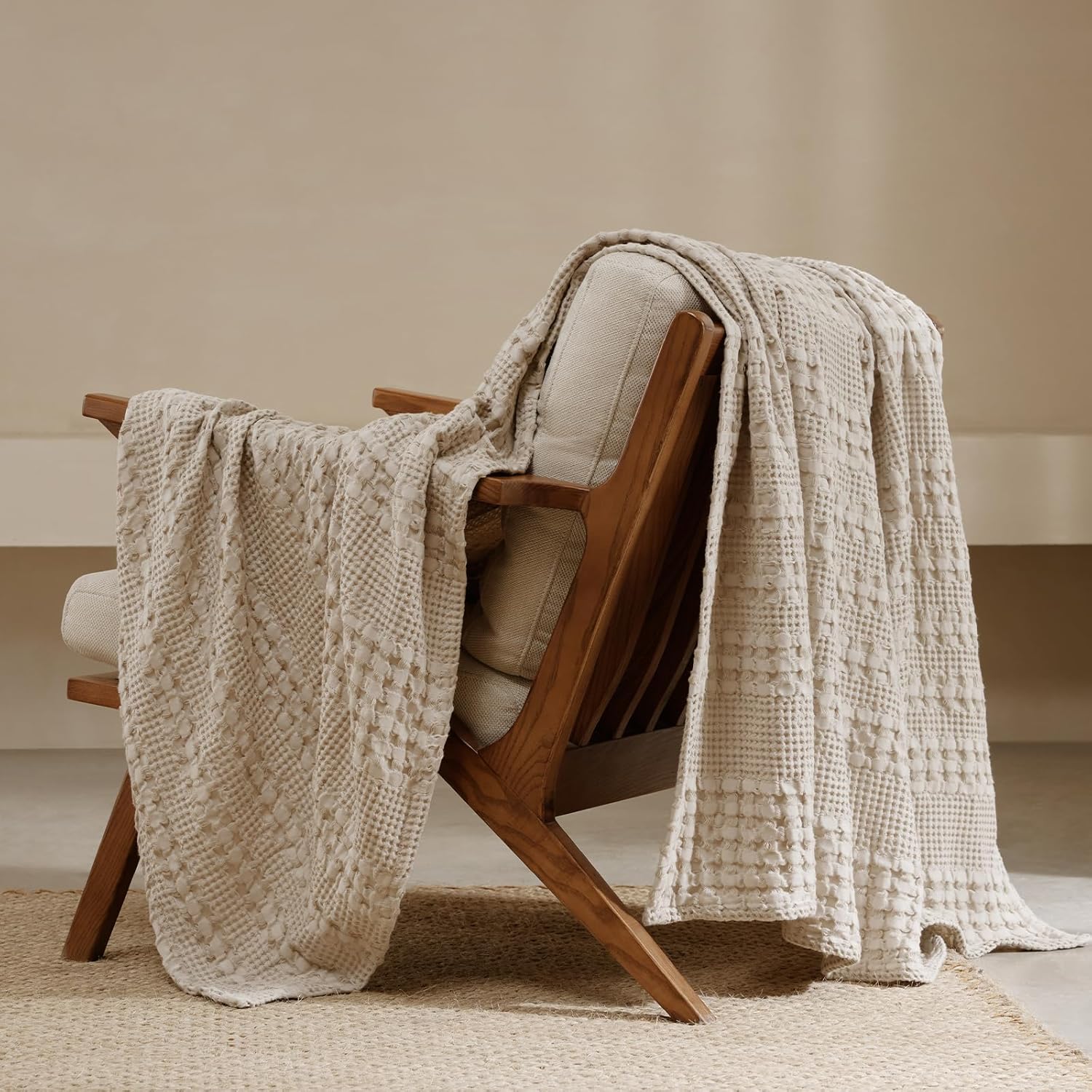 PHF 100% Cotton Waffle Weave Throw Blanket, Soft Lightweight Breathable Cozy Summer Throws for
