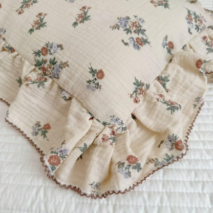 BuLuTu 2 Layers Muslin Toddler Pillowcases Fits for Crib Cot Cradle, Cotton Floral Pillow Cases for