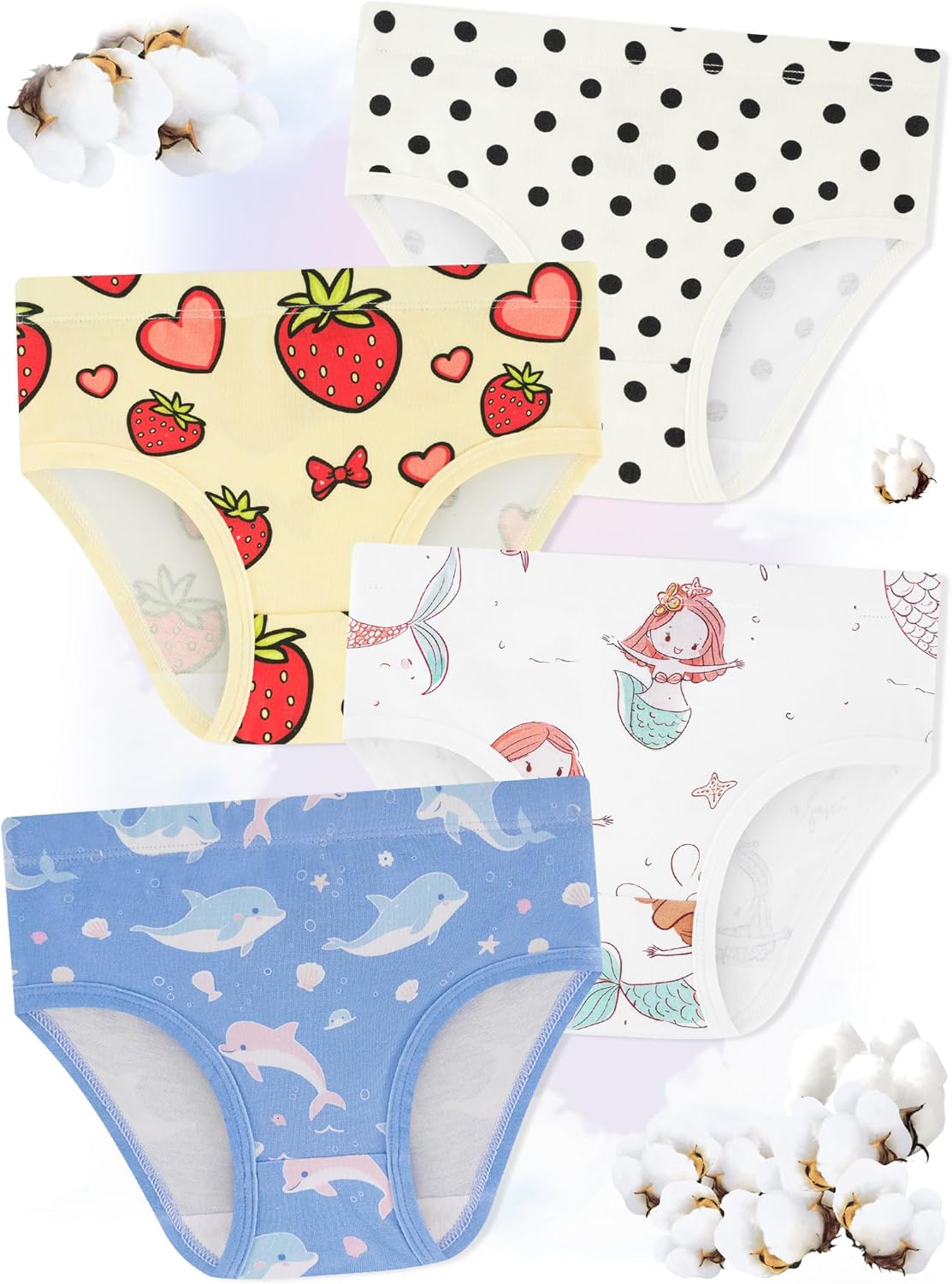 Girls' Underwear,Soft Cotton Tagless Panties for Toddlers' & Little Kids Comfort,Breathable