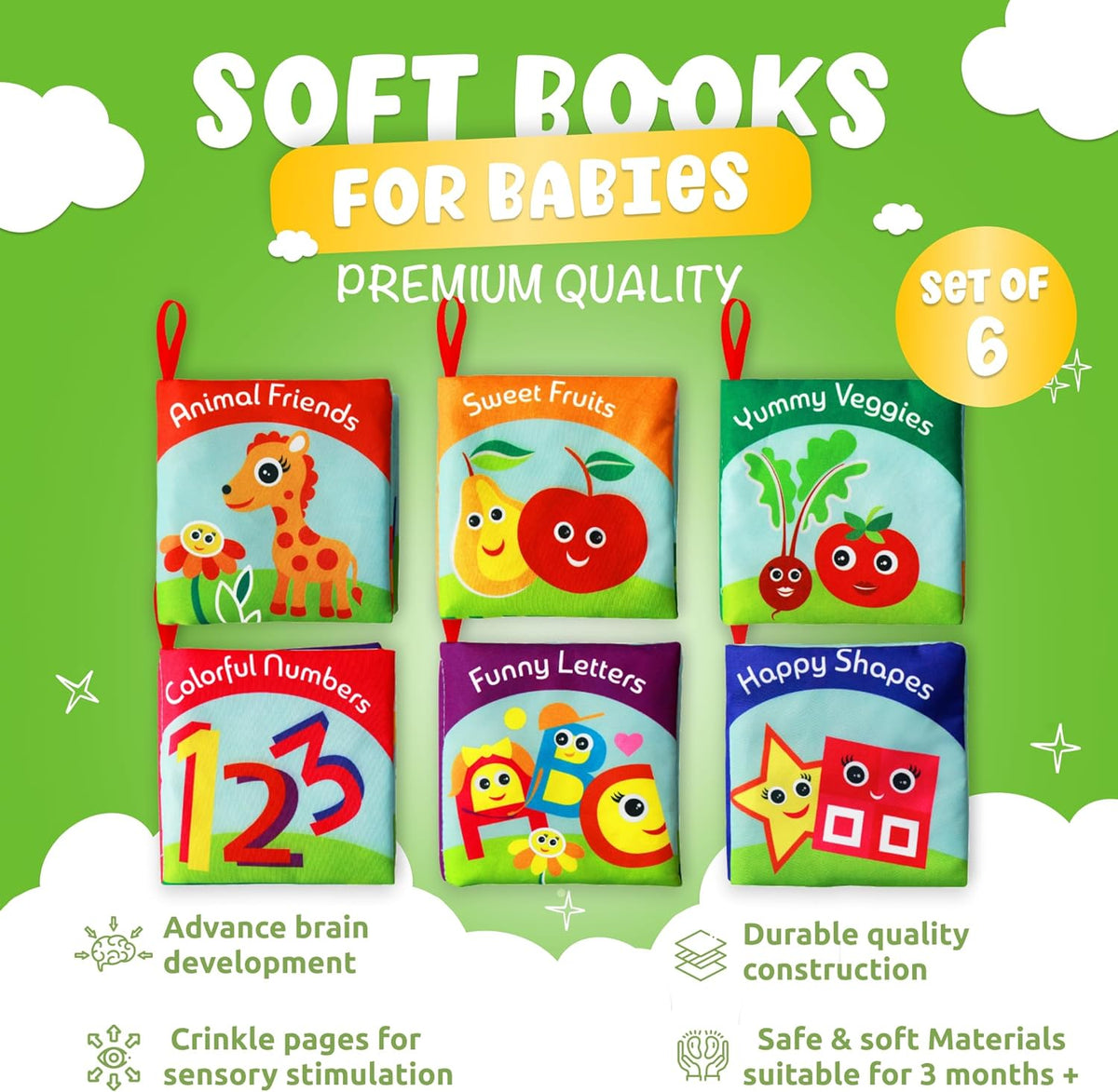 Cloth Books for Babies (Set of 6) - Premium Quality Soft Books for Babies. Touch and Feel Crinkle