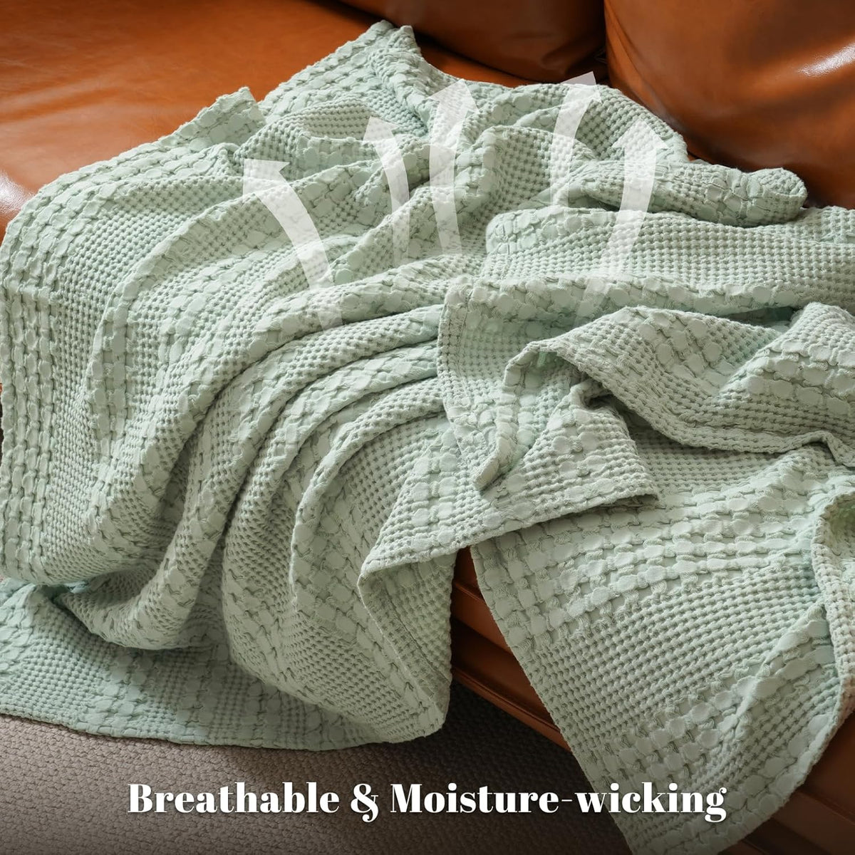 PHF 100% Cotton Waffle Weave Blanket Queen Size, Soft Lightweight Breathable Cozy Summer Blankets