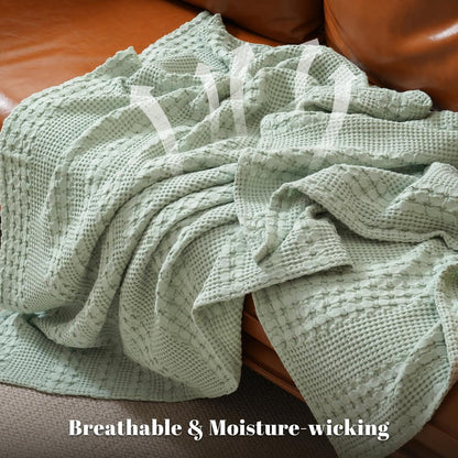 PHF 100% Cotton Waffle Weave Blanket Twin Size, Soft Lightweight Breathable Cozy Summer Blankets