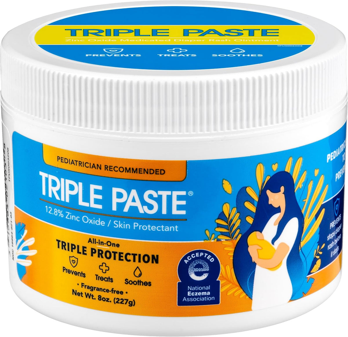Triple Paste Diaper Rash Cream for Baby - 8 Oz Tub - Zinc Oxide Ointment Treats, Soothes and