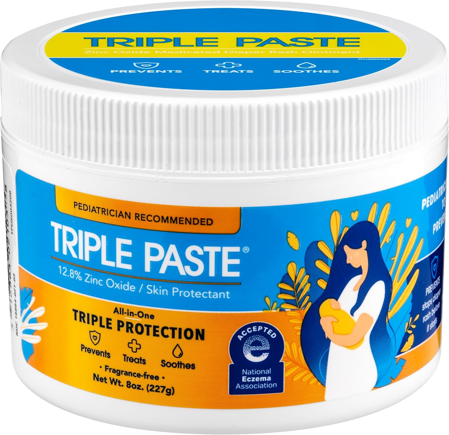 Triple Paste Diaper Rash Cream for Baby - 8 Oz Tub - Zinc Oxide Ointment Treats, Soothes and