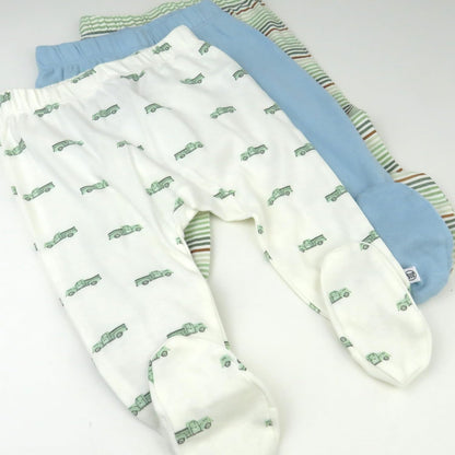 HonestBaby 3-pack Footed Pants Roomy Fit Pull on Bottoms 100% Organic Cotton for Infant Baby Boys