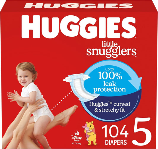 Huggies Size 5 Diapers, Little Snugglers Baby Diapers, Size 5 (27+ lbs), 104 Count, Packaging May