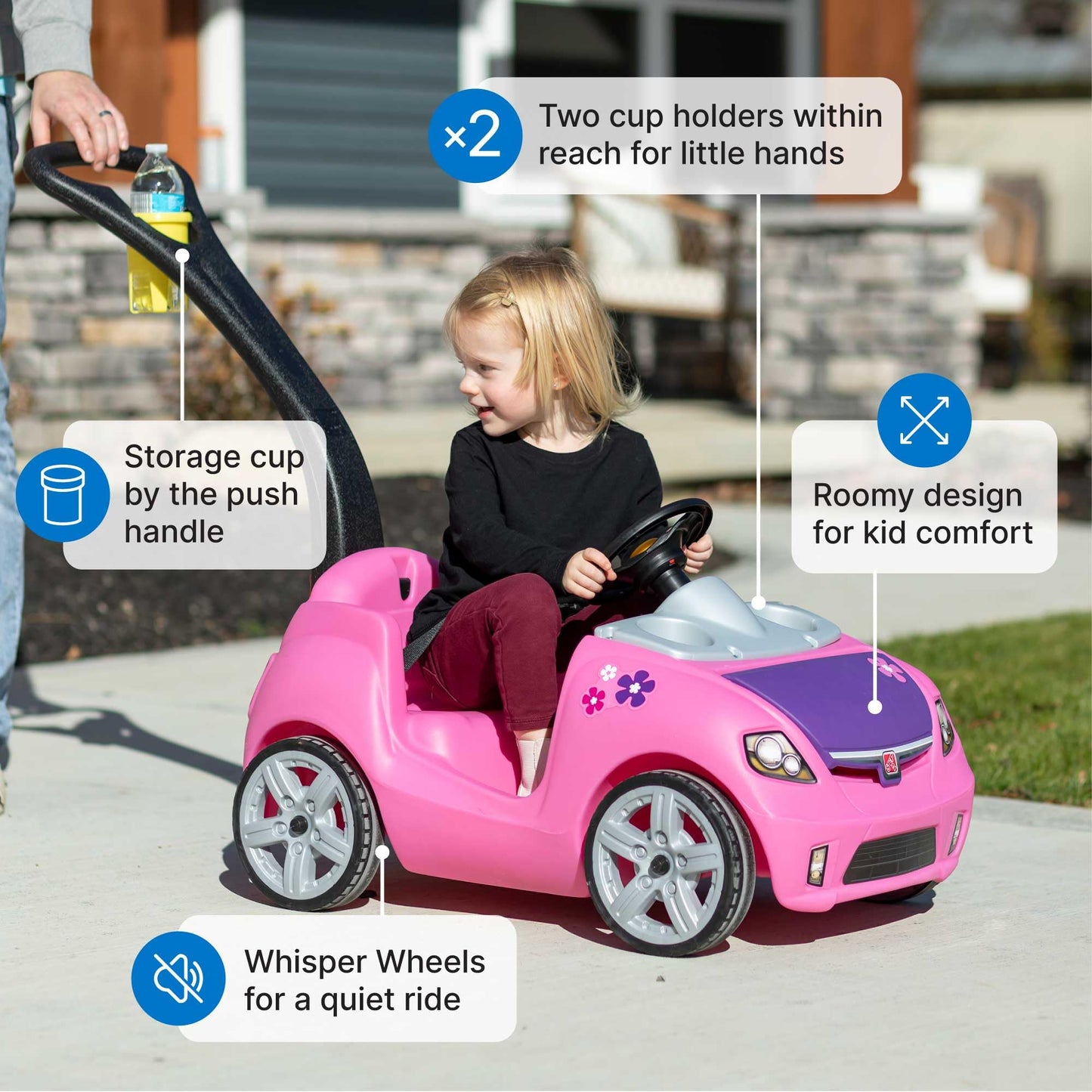 Step2 Whisper Ride II Kids Push Cars, Ride On Car, Seat Belt, Horn, Toddlers Ages 1.5 – 4 Years