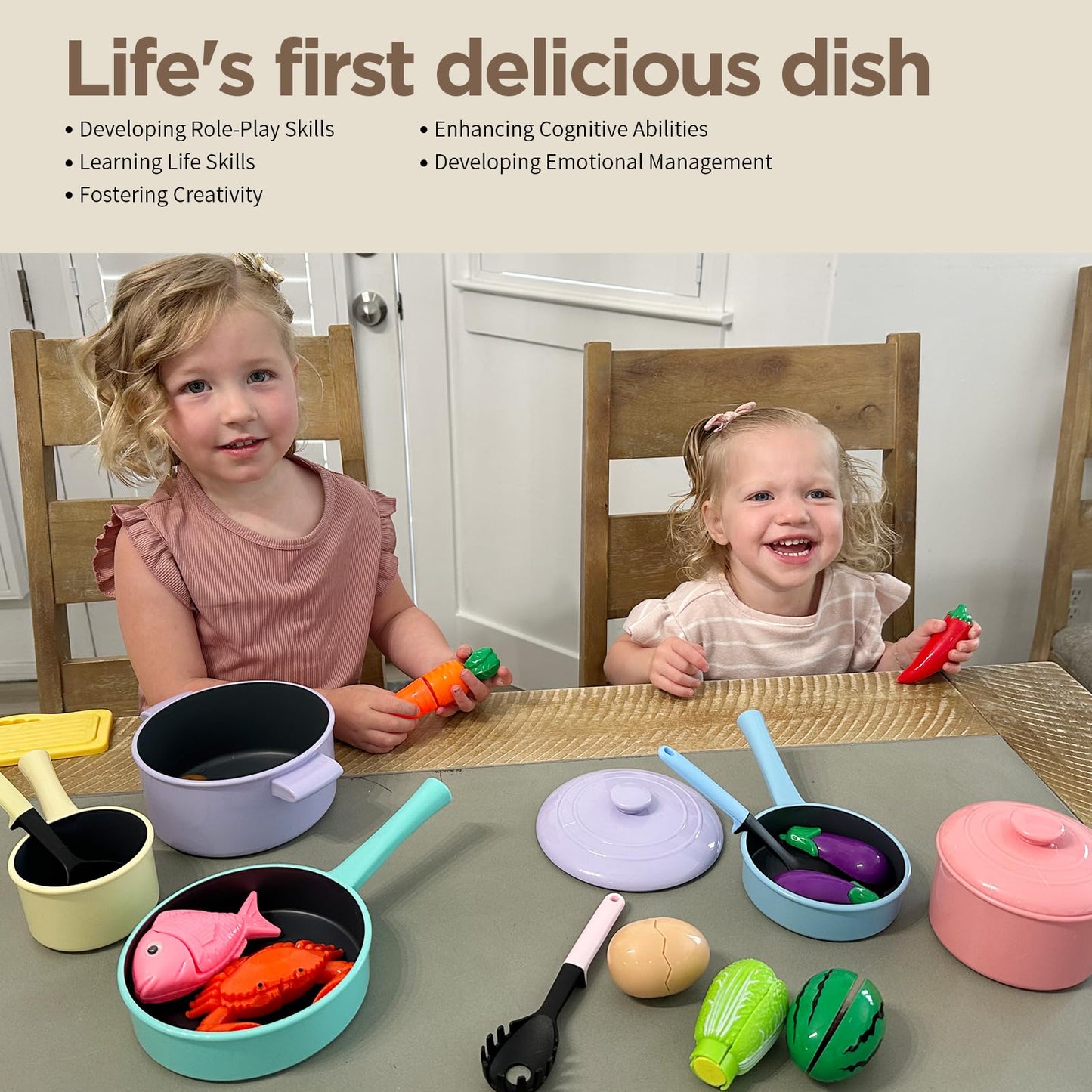 GILOBABY Kids Play Kitchen Accessories - 22Piece Toddler Pots and Pans Set