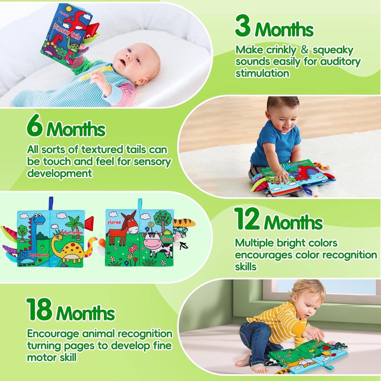 2 PCS High Contrast Crinkle Baby Books 0-6 Months Interactive Sensory Baby Toys 9-12 Month