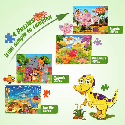 SYNARRY Wooden Jigsaw Puzzles for Kids Age 3-5 Year Old, 4 Pack 24-40 Pieces Preschool Educational