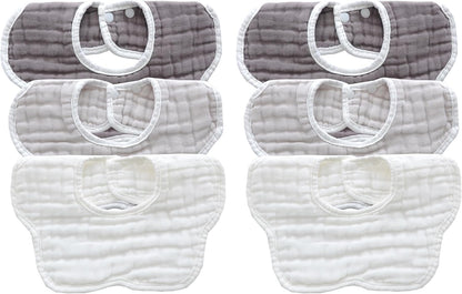 MUKIN Baby Drooling Towel, Snap Bibs, Muslin Bibs, 6 Pack, Adjustable, Soft Cotton