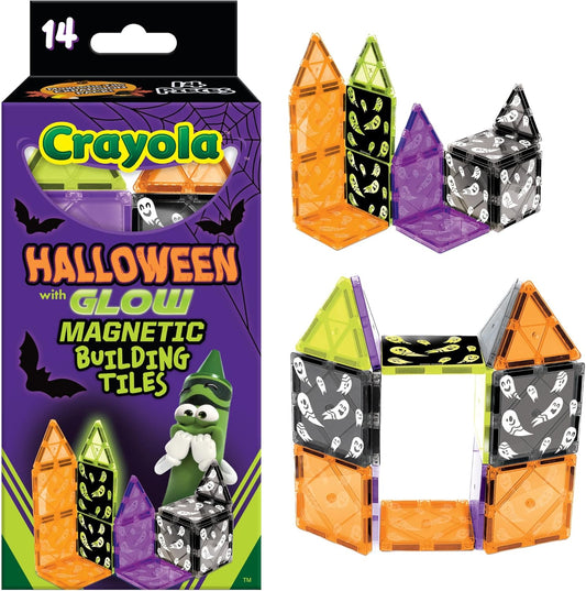 CreateOn Crayola Halloween Glow in The Dark Magnetic Tiles Set, Building Set for Kids, STEM Toys