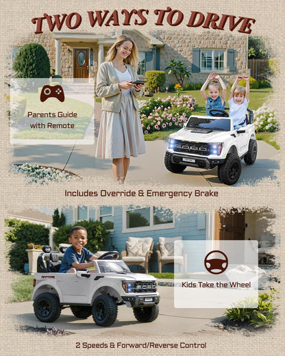24V Kids Ride On Truck, Licensed Ford F-150 Raptor 2 Seater Electric Car w/Remote Control, Toddler