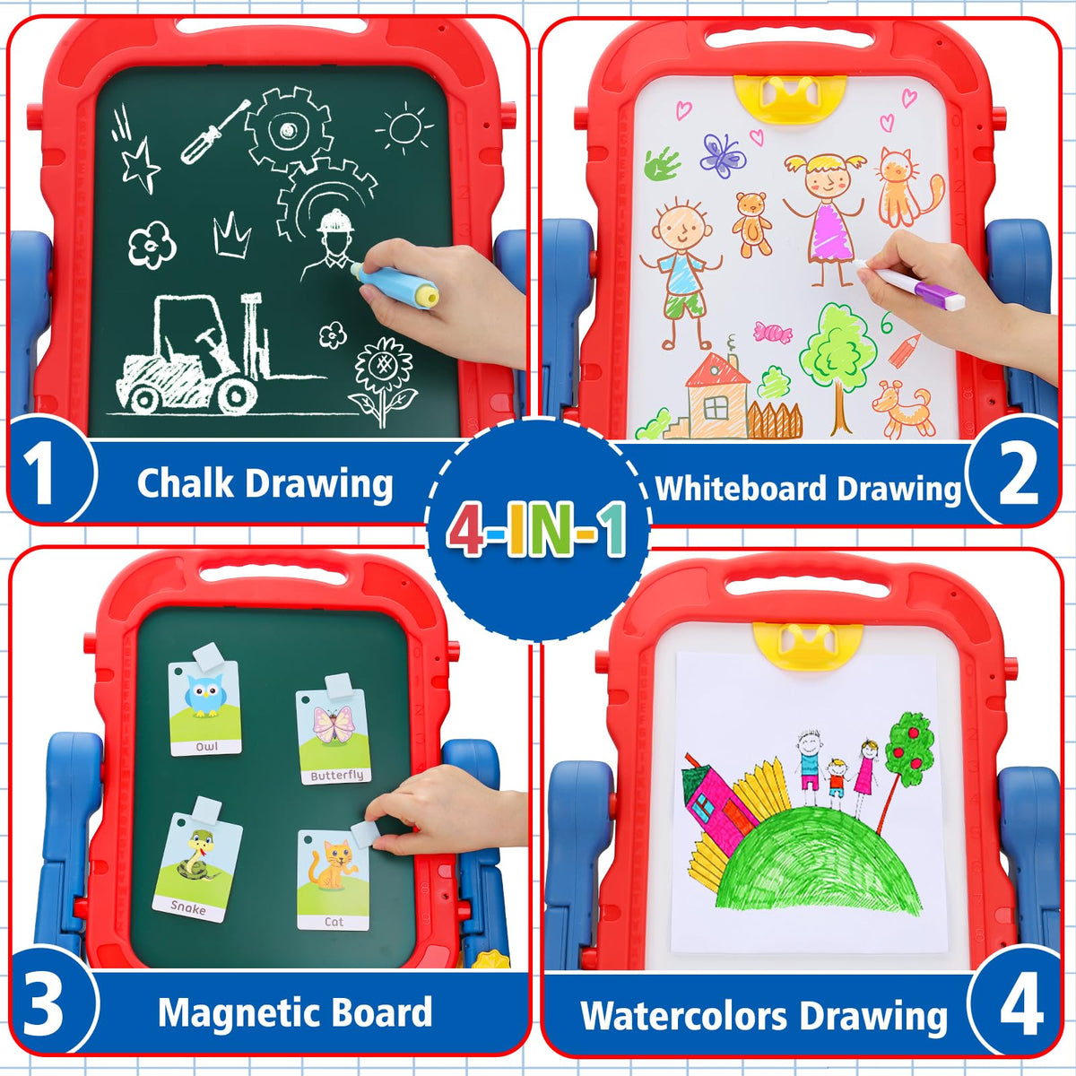 Kids Easel for Toddlers Age 3-4 Art Magnetic White Board & Chalkboard Double Side Adjustable Stand