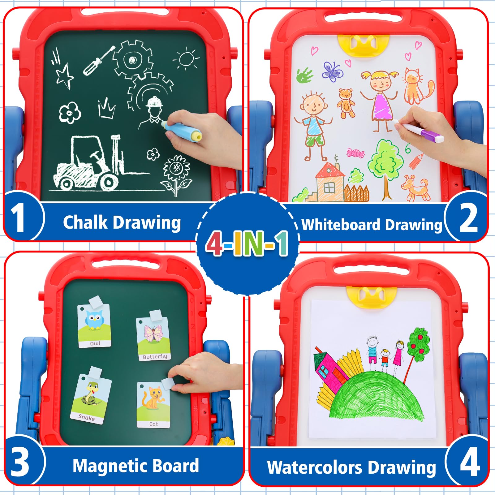 Kids Easel for Toddlers Age 3-4 Art Magnetic White Board & Chalkboard Double Side Adjustable Stand