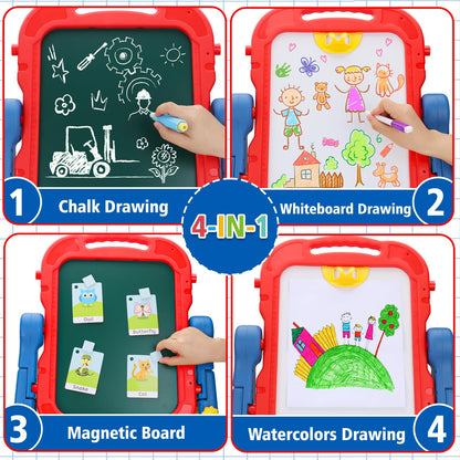 Kids Easel for Toddlers Age 3-4 Art Magnetic White Board & Chalkboard Double Side Adjustable Stand
