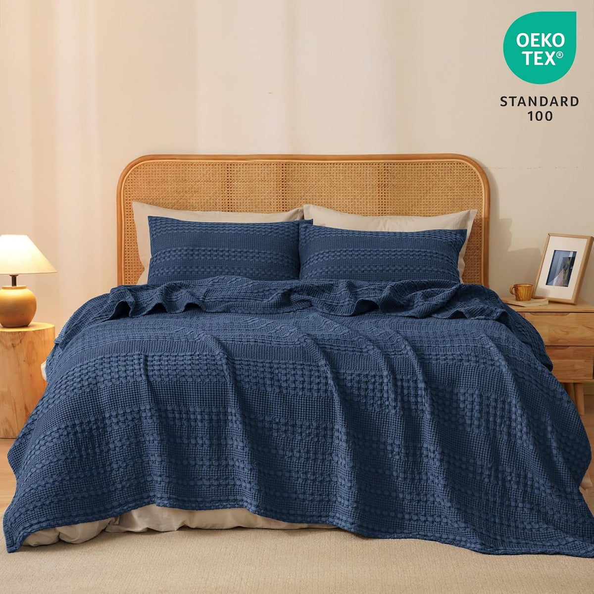 PHF 100% Cotton Waffle Weave Blanket King Size, Soft Lightweight Breathable Cozy Summer Blankets
