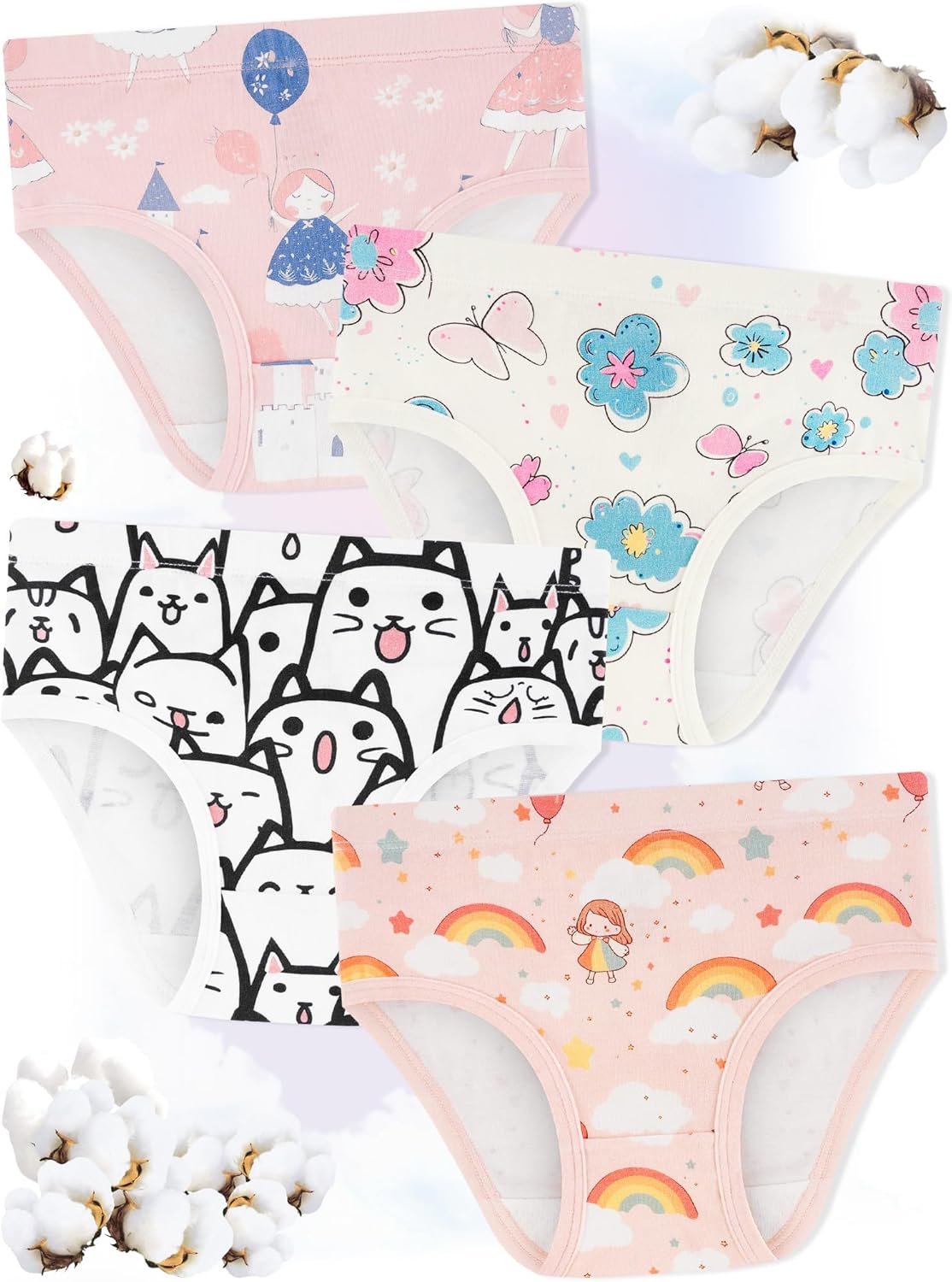 Girls' Underwear,Soft Cotton Tagless Panties for Toddlers' & Little Kids' Comfort,Breathable