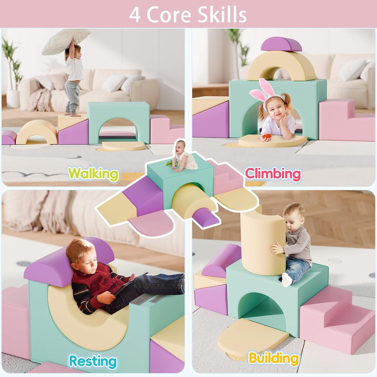 Soft Foam Climbing Blocks Set – Large 5-in-1 Soft Play Toys Crawling & Sliding Climbing Arch for