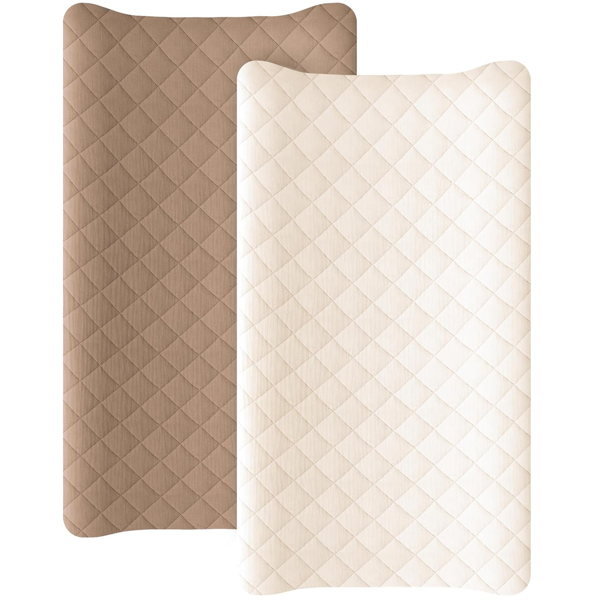 Konssy Waterproof Muslin Changing Pad Cover 2 Pack, Quilted Cotton Fitted Diaper Changing Table