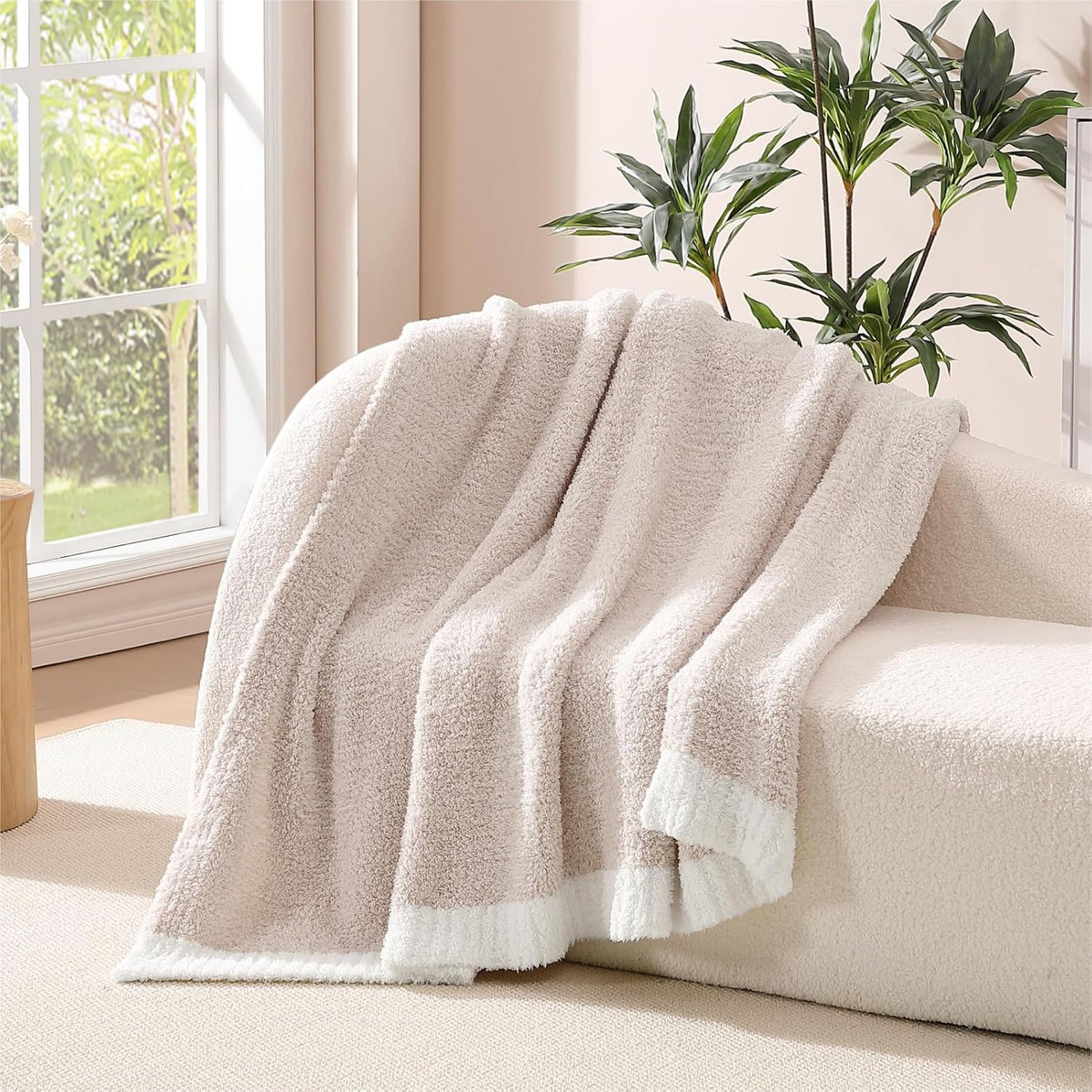 WRENSONGE Throw Blanket Cationic Dyeing Taupe Soft Cozy Fluffy Warm Hand Made Weave Throw Blankets