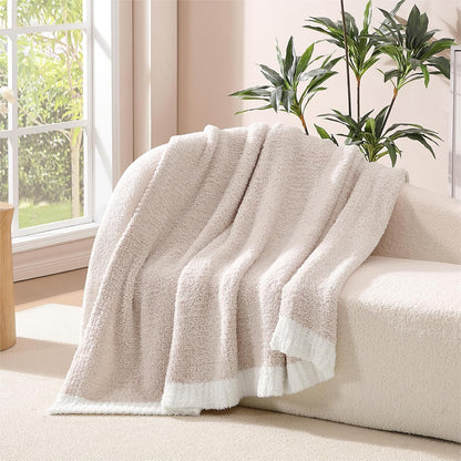 WRENSONGE Throw Blanket Cationic Dyeing Taupe Soft Cozy Fluffy Warm Hand Made Weave Throw Blankets