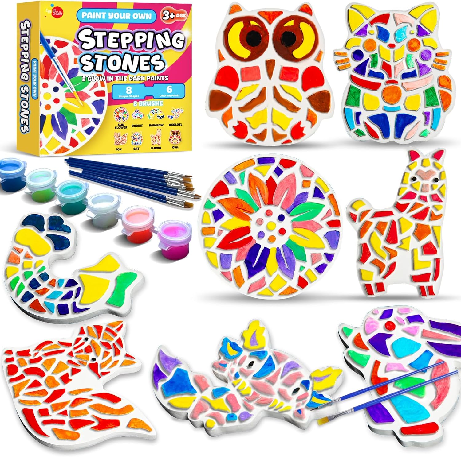 EggSun 8Pcs Stepping Stones Painting Craft Kit for Kids 4 8 6, DIY Garden Stones Outdoor Paint Your