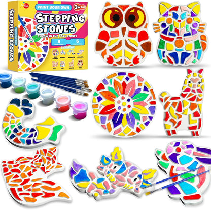 EggSun 8Pcs Stepping Stones Painting Craft Kit for Kids 4 8 6, DIY Garden Stones Outdoor Paint Your