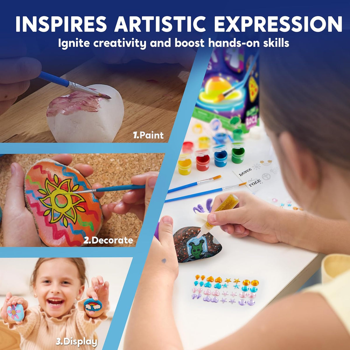 JOYIN Rock Painting Kit- Glow in The Dark Rock Kit, Arts and Crafts for Kids Ages 6-12, Art