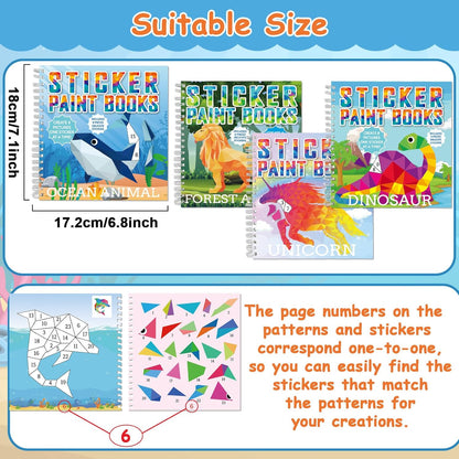 4 Pcs Paint by Sticker Books for Kids Ages 4-8 Sticker by Number Books Activity Book for Kids Ages