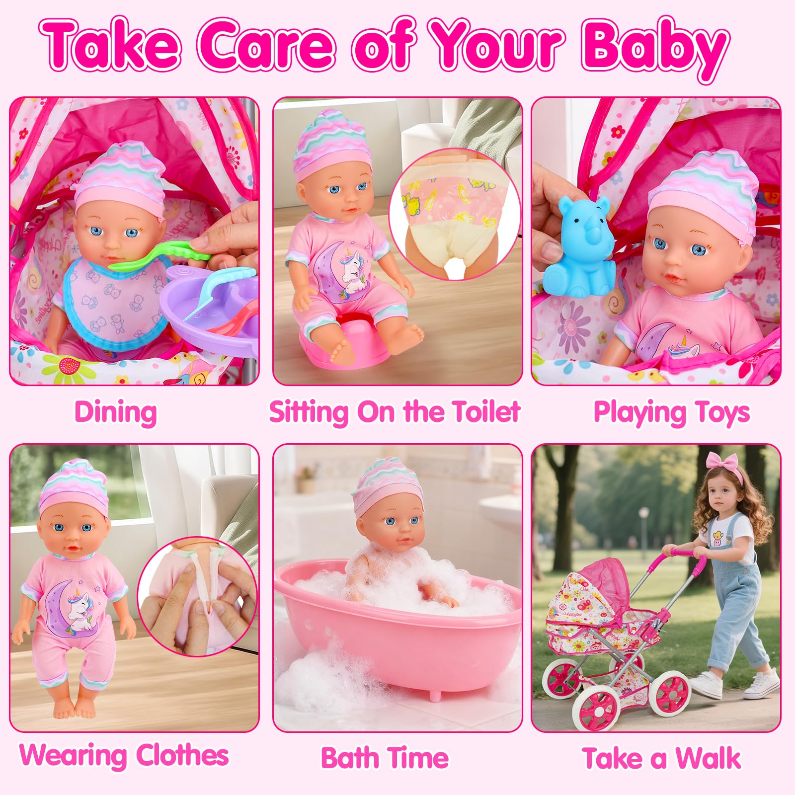 Qirptey Baby Doll Stroller Set Toys for Girls Toddlers 3-5 4-6 5-7