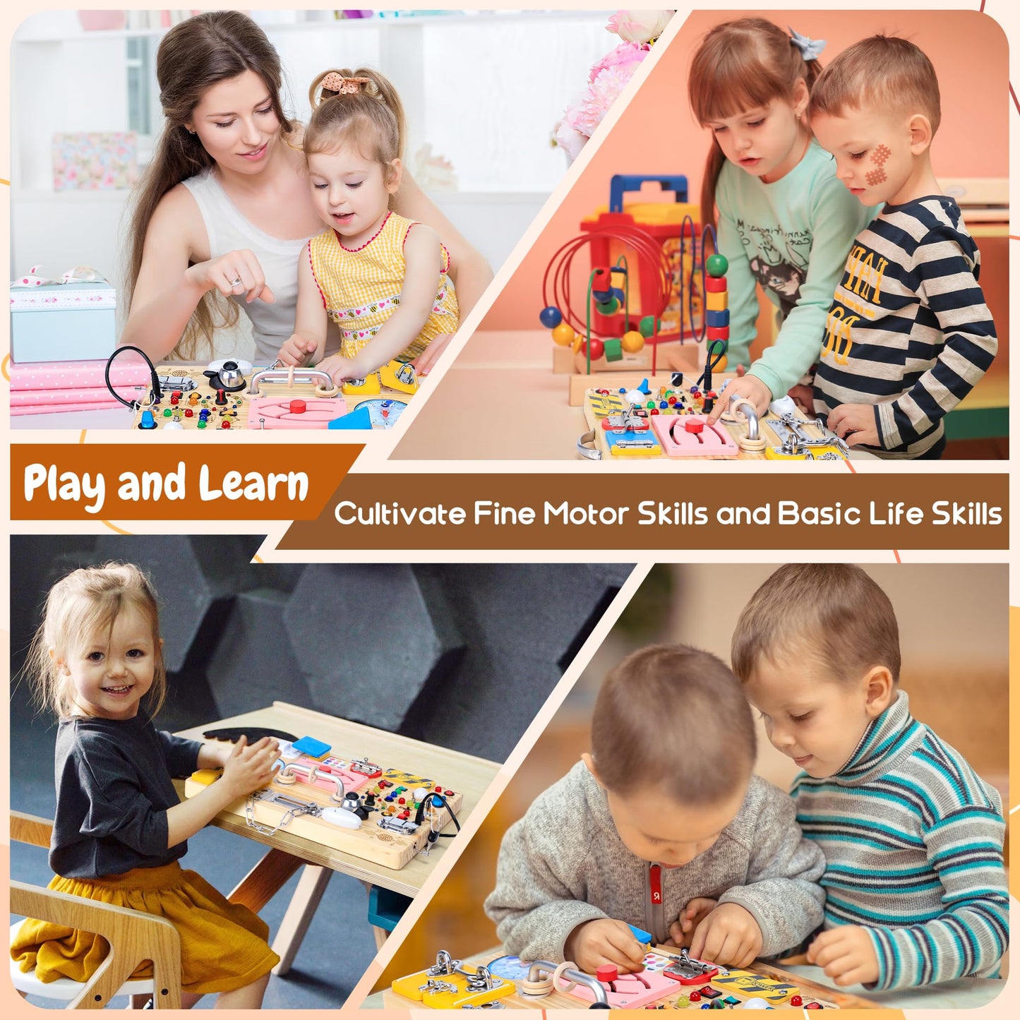 25 in 1 Busy Board with 13 LED Light Switches and 12 Activity, Montessori Toys for 1 2 3 Years Old