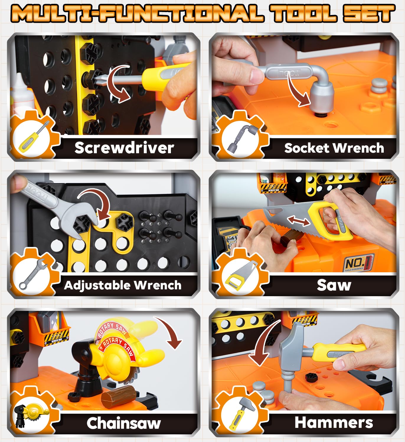 Lehoo Castle Kids Tool Bench with Electric Drill, Realistic Tools, Trucks