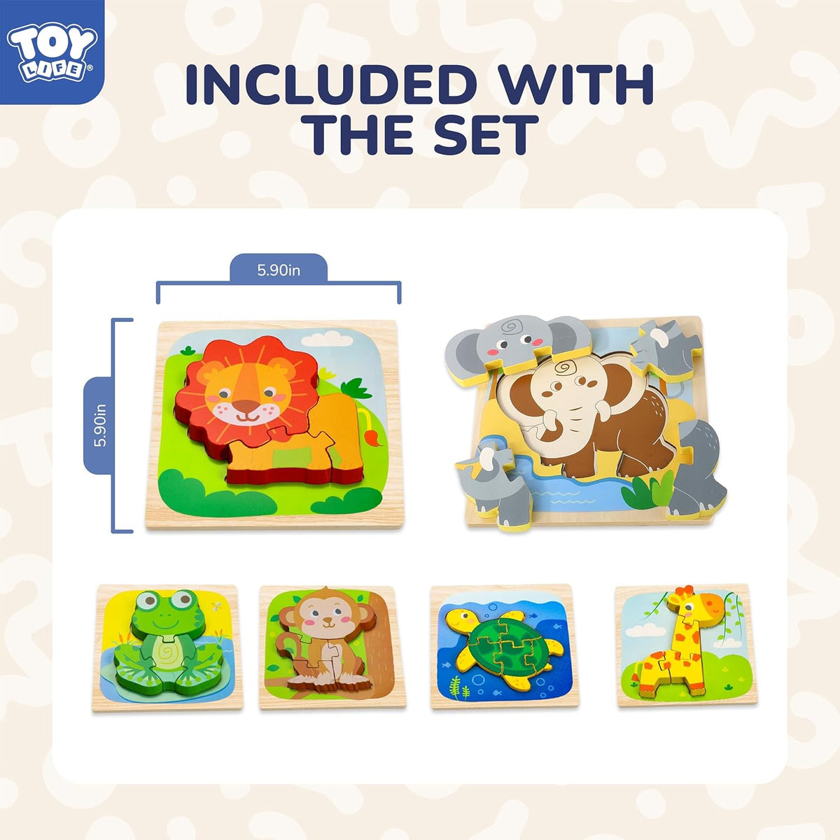 TOY Life Wooden Puzzles for Toddlers 1-3, Animals Toddler Puzzles 1-3, Puzzles for Toddlers 2-4