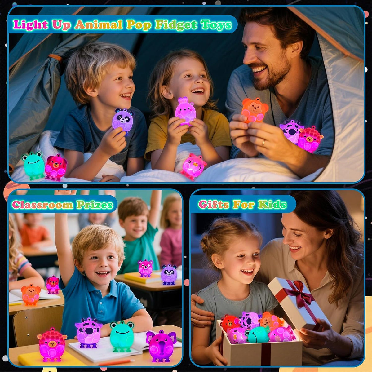 Light Up Animal Pop Fidget Toys, 12 PCS Silicone Suction Toys, Glow Party Favors for Kids, Goodie