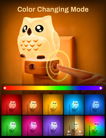Owl Night Lights Plug Into Wall, Cute Night Light for Kids, 8-Color LED Night Light with Dusk to
