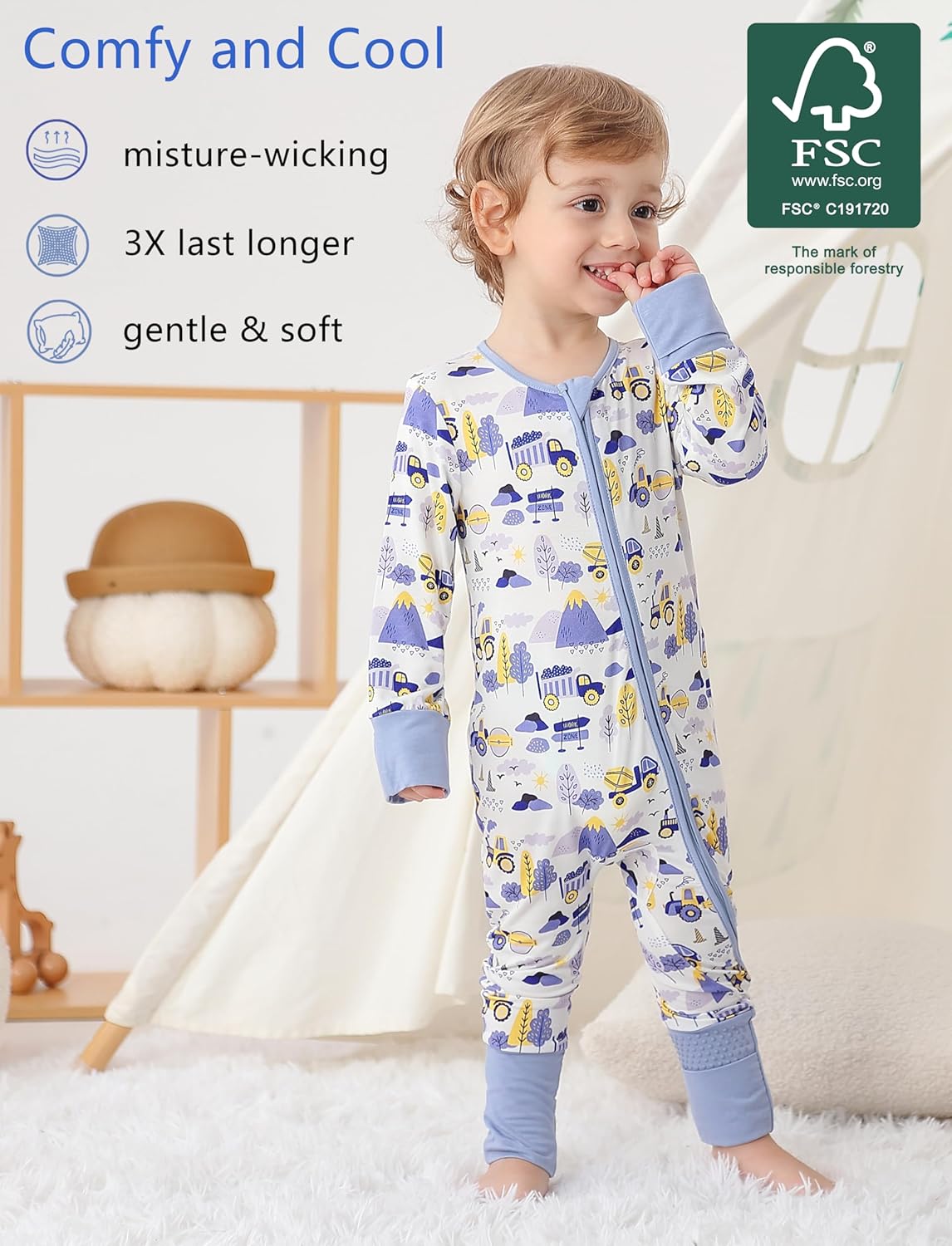 JunNeng 2Pcs Baby Rayon from Bamboo Sleeper with Mitten Cuffs, Footless Zipper Cozy Pjs, Non-Slip