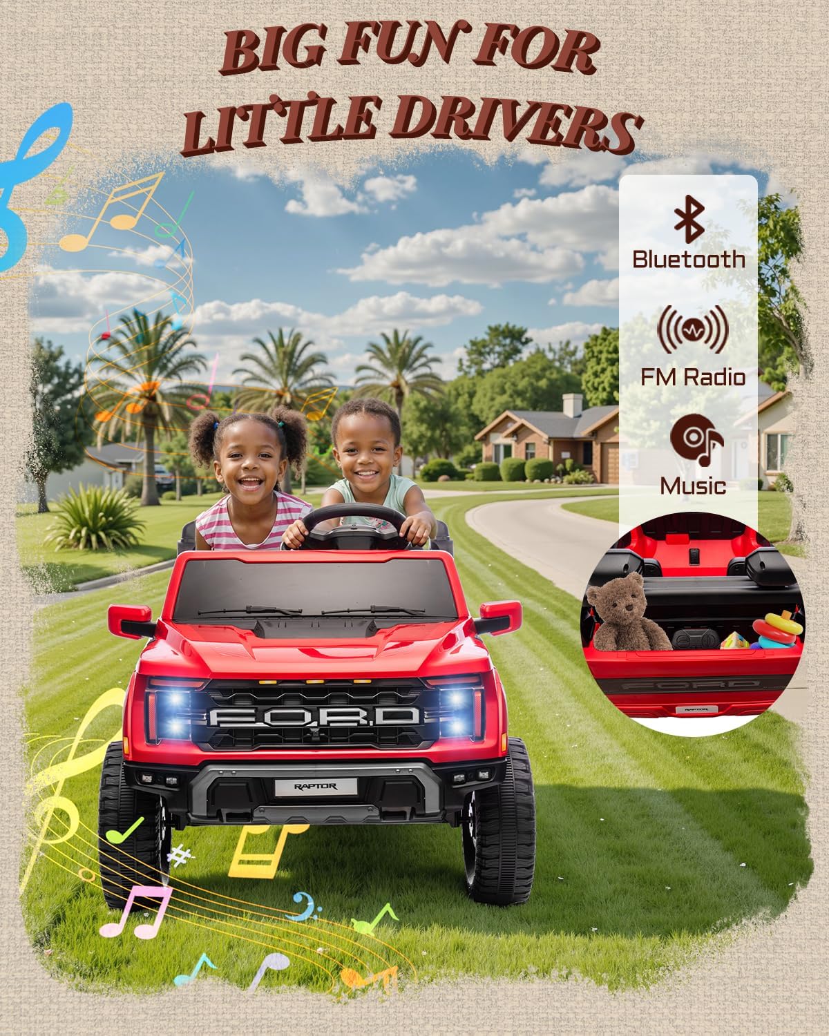 24V 2 Seater Ride on Toys for Kids, Licensed Ford F-150 Raptor Kids Electric Vehicles w/Remote