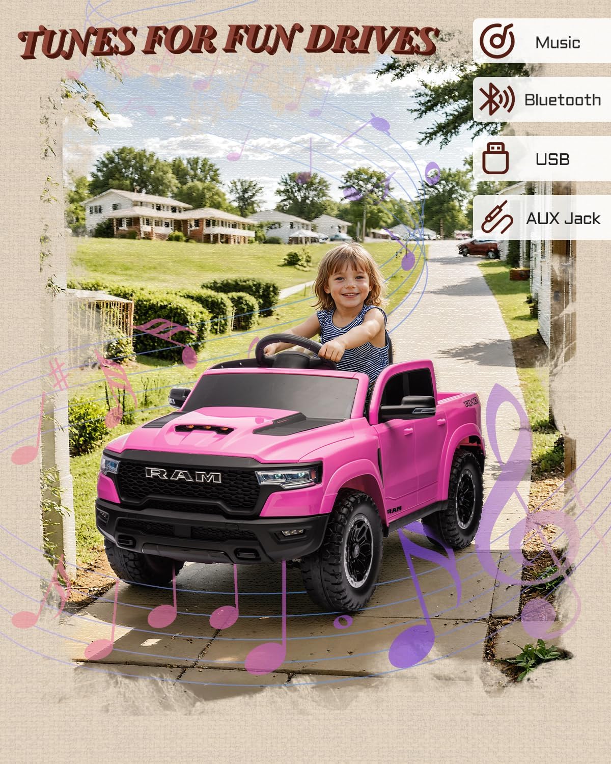 Licensed Ram 1500 12V Ride on Toys, Kids Ride on Car with Remote Control, Electric Vehicle for