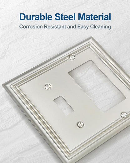 1-Pack Combination Toggle/Decorator Wall Plate, Metal Wall Plate Cover for Light Switch