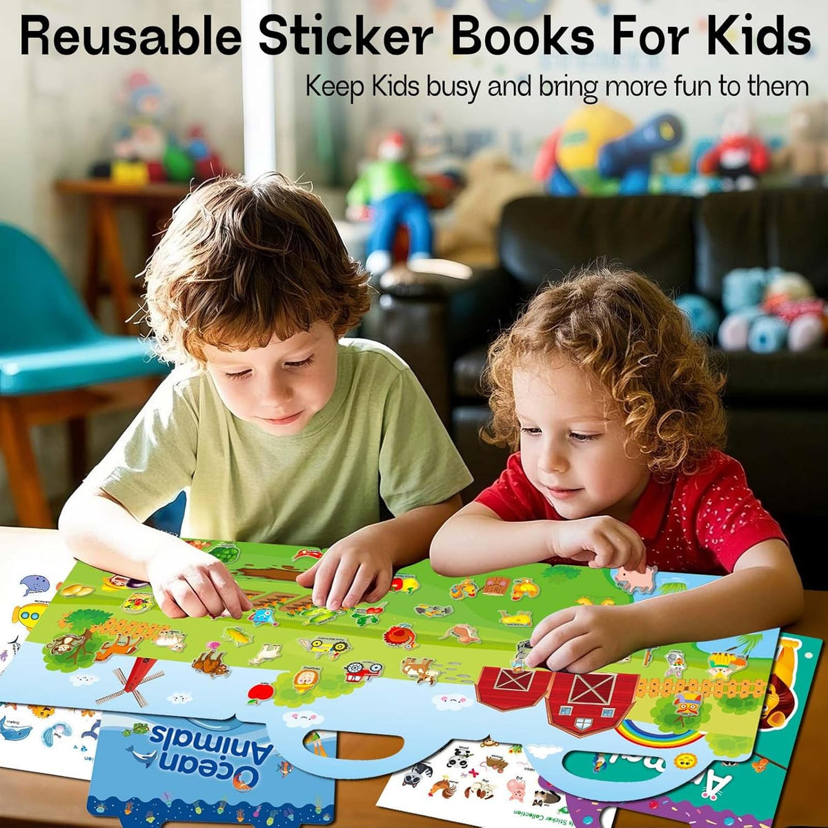 Reusable Sticker Books for Toddlers 1-3, 3 Sets Sticker Books for Toddlers 2-4 Years, Toddler